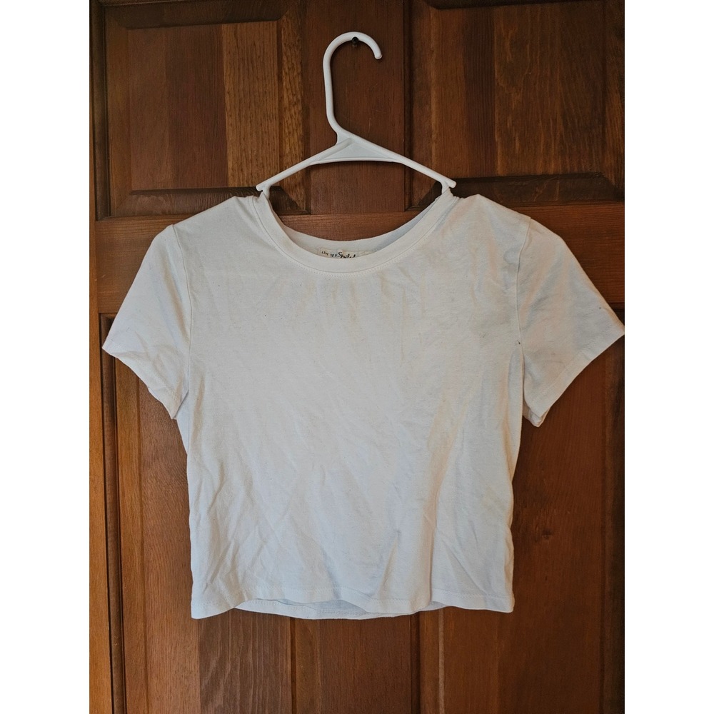 Live To Be Spoiled Womens White Short Sleeve Crop Top Crew Neck Size Small